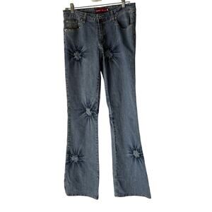 Jenny Jo Jeans Womens 9 Blue Flare Tie Dye Starburst Distressed Stretch Y2k Boho